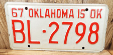 1967 Vintage License Plate #BL-2798 Oklahoma IS OK Tag Vintage Garage-Man Cave picture