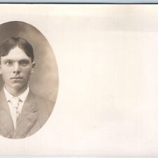 c1910s Handsome Young Man Portrait RPPC Headshot Parted Hair Boy Real Photo A261 picture