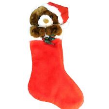 Vintage Teddy Bear Red Christmas Stocking Child Size 15 Inch Jingle Bell picture