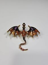 Dragon Brooch Pin Pendant Brown with Faceted Faux Gems Crystals Sparkly  picture