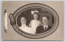 Greeting Card Framed Family of Man Woman Daughter c1904-1918 RPPC Postcard picture