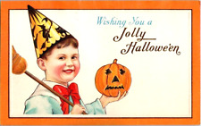 Wishing you a Jolly Halloween embossed jack o lantern 1914 postcard a55 picture