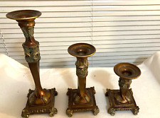 LOT OF 3 GOLD TONE CANDLE HOLDERS 12