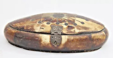 Timeless Beauty: Vintage Bone Inlay & Brass Velvet-Lined Trinket Box Collectible picture