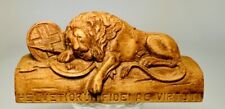 Carved Wood Wooden Helvetiorum Fidei AC Virtuti Lion Monument Figure 5” Long picture