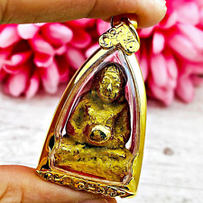Leklai Suwanracha Yellow Gold Sankajai Happy Buddha Magic Rich Thai Amulet 17738 picture