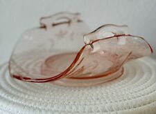 Vintage Pink Depression Glass Folded Edge Etched Candy/Napkin Dish 2 Handles picture