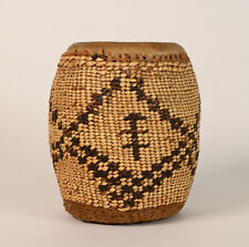 Pit River Basket woven over heavy  brown glass jar ca 1890, 4 1/2