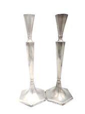 PAIR ANTIQUE JUDAICA 925 STERLING SILVER LARGE 12” SHABBAT CANDLESTICKS picture