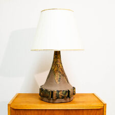 Mid Century Modern Ceramic Table Lamp Gold and Brown Vintage Danish Lamp Shade picture
