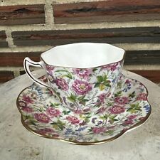Vintage Rosina Floral Tea Cup & Saucer Set White Pink Flowers Scalloped Edges picture