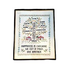 Vintage Happiness Tree Sampler Love Faith Hope Charity Work Play Laughter Framed picture