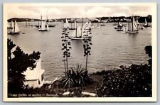 Ocean Yachts at Anchor. Bermuda Real Photo Postcard. RPPC picture