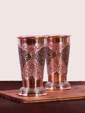 Kandhari Copper Craft Glass Hand Engraved Kashmiri Artisanal Piece Pack Of 6 picture