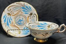 Royal Chelsea Gold & Turquoise Blue Bird Enamel Tea Cup & Saucer -#3800A picture