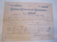1882 2ND GRADE CERTIFICATE - COMMON SCHOOLS OF WISCONSIN - 8 1/2