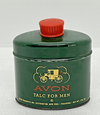 VINTAGE AVON 1940's / 50's TALC  FOR  MEN  CONTAINER with TALC Green Tin 3.5x3” picture