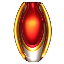 Red Hand Blown Sommerso Oval Art Glass Vase  - 10 inches tall  picture