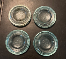 FOUR Vintage CFJ Green Glass Insert Lids Mason Canning Jars May 1871 Trademark picture