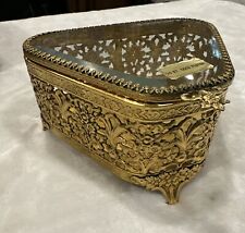 Vintage Regency 24kt Gold Plated Ormolu Beveled Glass Jewelry Casket Trinket Box picture