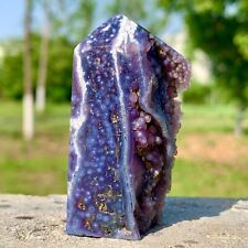 63G  Natural Purple Grape Agate Chalcedony Crystal energy tower reiki healing picture
