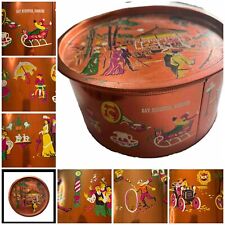 Cookie Tin Round Vintage Copper Color 1970s Big Cookie Tin Gay Nineties Graphics picture
