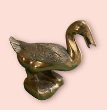 VTG Rare Standing Golden Heavy Solid Brass Duck Figurine Sculpture Open Beak Big picture
