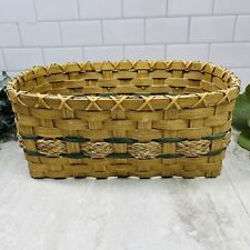 Amish Rectangular Wood Bread Basket Oak Green Stripe Signed K Weber 12x7” picture