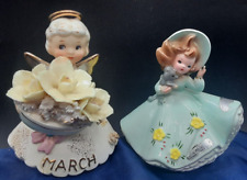Lot (2) Vintage MARCH figurine Joself & Geo Lefton Angel Girl w Poodle ISSUES picture