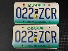 PAIR OF LICENSE PLATES MISSOURI 022 ZCR FEBRUARY 2009 picture
