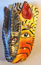 Rare Homemade Vintage Ocelot Tiger Donkey Mythical Wood Mask Mexican Folk Art picture