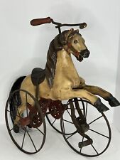 Antique Carved Wood & Iron Hand Carved Horse On Tricycle picture