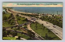 Chicago IL-Illinois, Aerial Lincoln Park, North Avenue Drives, Vintage Postcard picture