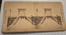 Antique People On Brooklyn Bridge Man on Lamp NY Stereoview American Scenery  picture