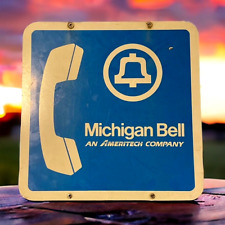 Vtg Michigan Bell Telephone Sign Drive Up Pay Phone Ameritech Advertising Blue picture