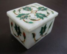 2.5 x 1.5 Inches Nature Pattern Inlay Work Trinket Box White Marble Anklet Box picture