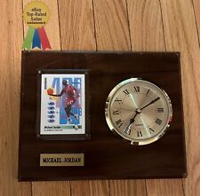 Vintage Michael Jordan Clock W/Basketball Card Wood Plaque Clock  Pre-owned picture
