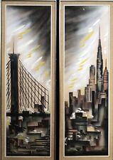 Vintage Mid Century MCM Turner Hanging Wall Art Brooklyn Bridge Cityscape Signed picture