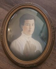 Antique Wooden Floral Frame W Beveled  Glass Oval Frame W Colorized Picture  picture