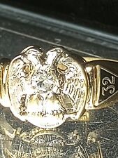 Heir 18k Gold With Diamond Masonic 32 Degree Scottish Rite Dbl Eagle Ring O.B.O picture