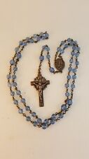 Vintage rosary beads blue glass silverplate St Teresa shower of roses picture