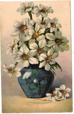 Postcard 1909 Floral Bouquet Narcissus Blue Vase Embossed Made in Germany picture