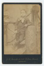 Antique Circa 1880s Cabinet Card Tough Little Boy w. Stick Crawford Brooklyn, NY picture