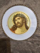 Antique Wall Hanging Metal Rim Jesus Crown Of Thorn Image Litho picture
