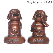 1pair 13cm Loveliness Red copper carving Maitreya Buddha statue Happy buddha picture