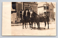 RPPC Young Man Three Horses Victorian Urban City Homes & Children Postcard picture