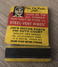 1920s-30s Pete De Paolo Hastings Matchbook Gallup New Mexico Jim’s Motor Parts & picture