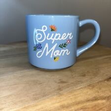 PARKER LANE 'Super Mom' 16 oz Blue Mug Multicolor Floral Design Double Sided picture