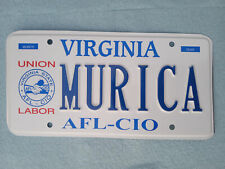 Expired Va DMV Virginia Issued Va License Plate Murica Union Labor Man Cave Sign picture