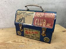 Vintage Blue Metal Dome Lunchbox Union stickers Used With Thermos picture